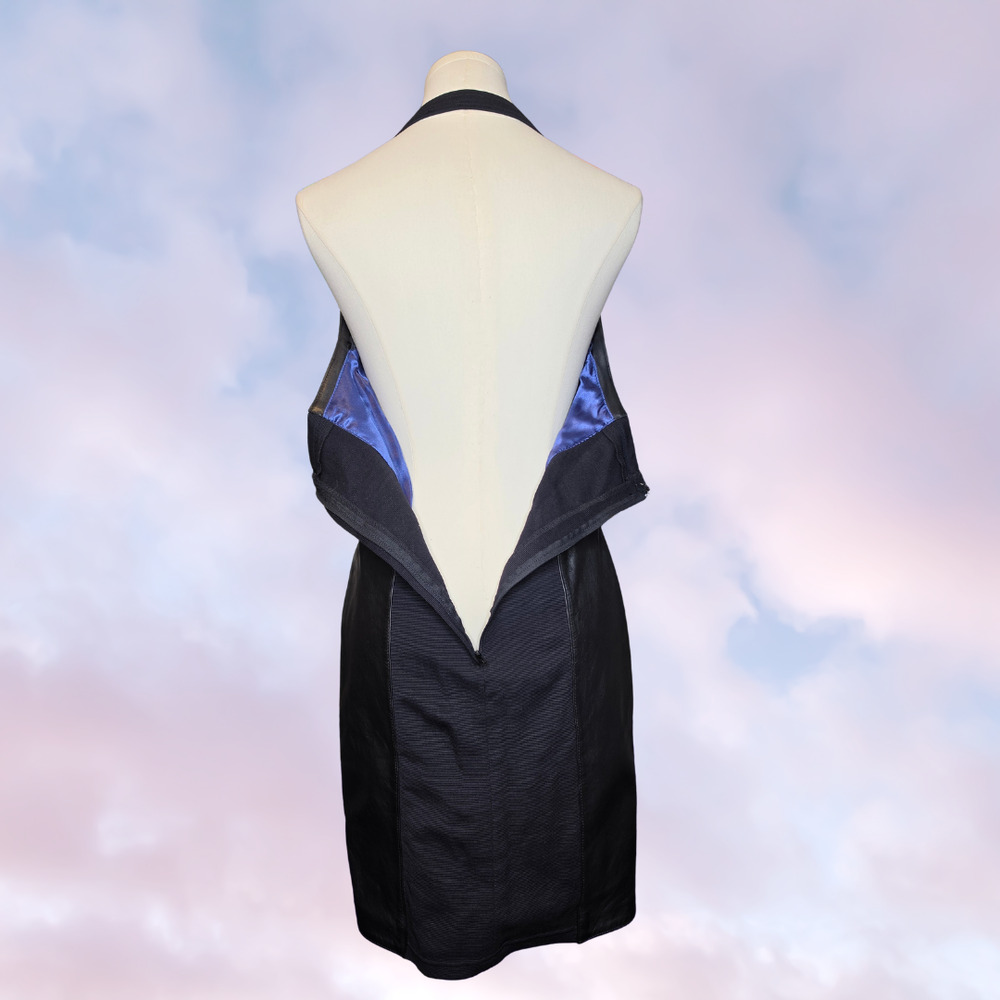 Vtg Harley Davidson Black Leather Halter Biker Punk Blue Flame Mini Dress 10 - Picture 5 of 7